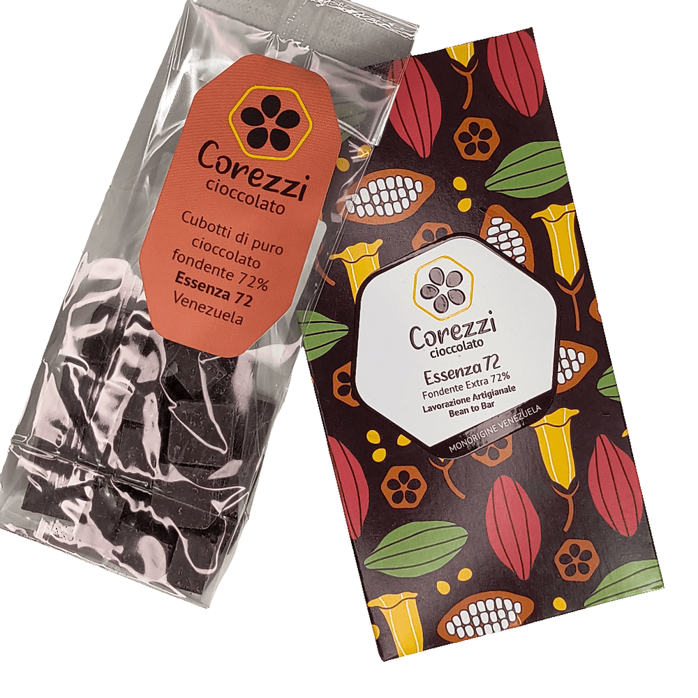 Essenza 72 - Fondente Extra 72% Monorigine Venezuela - Cubotti 100g - Corezzi Cioccolato
